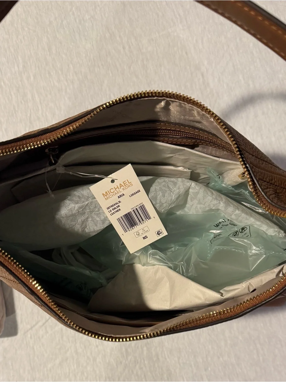 Michael Kors Aria Lg Luggage Brown Pebbles Leather Shoulder Bag New With Tag